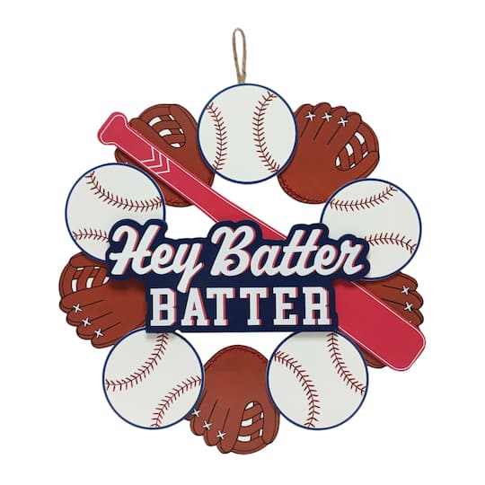 13.75" Hey Batter Batter Baseball Wreath by Celebrate It™